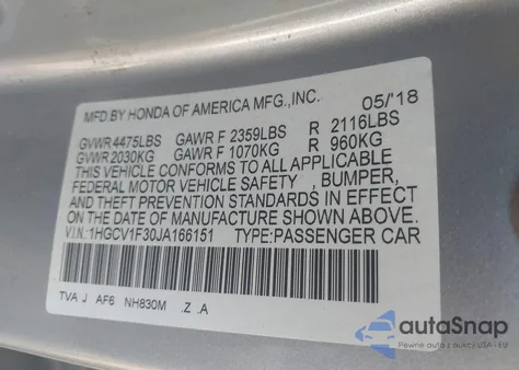 2018 Honda Accord Sport from USA, damaged, VIN 1HGCV1F30JA166151